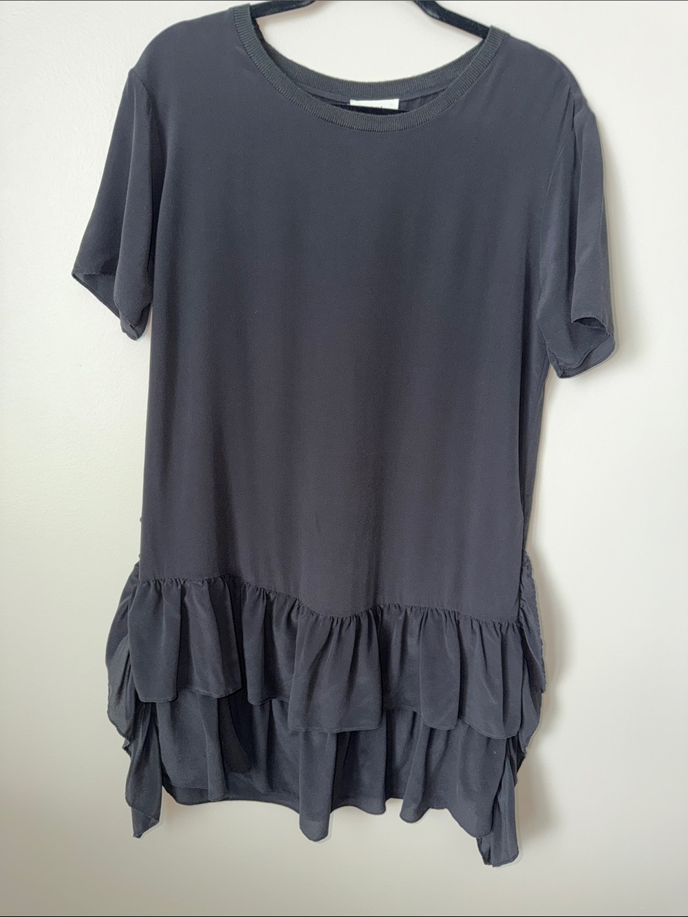 Layered Ruffle-Hem Mini Dress in Black